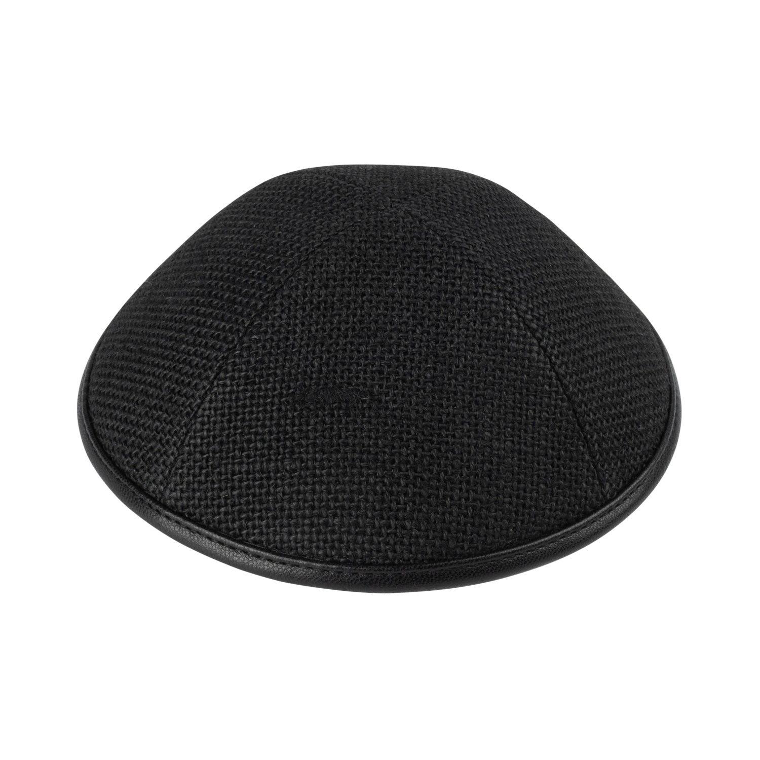 IKIPPAH BLACK BURLAP W/ LEATHER RIM YARMULKE