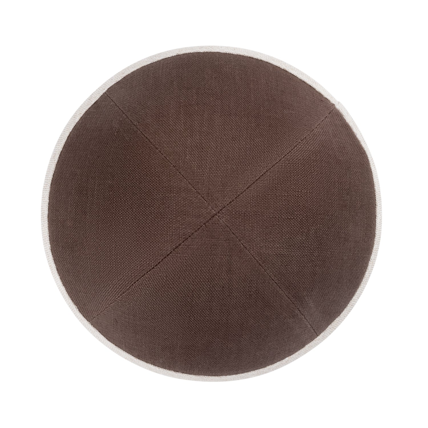 IKIPPAH BROWN LINEN W/ TAN LINEN RIM YARMULKE