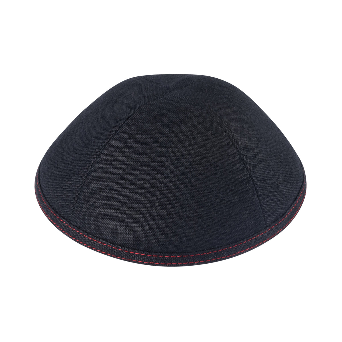 IKIPPAH BLACK LINEN W/ RED STITCHING YARMULKE