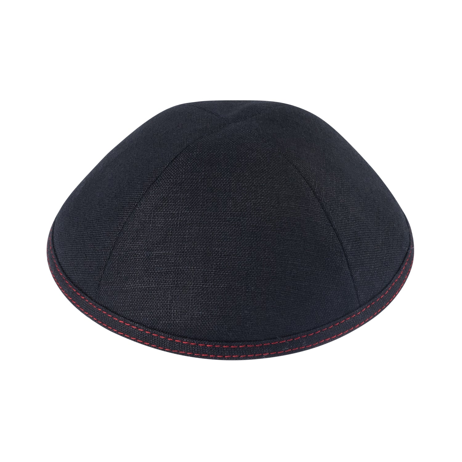 IKIPPAH BLACK LINEN W/ RED STITCHING YARMULKE