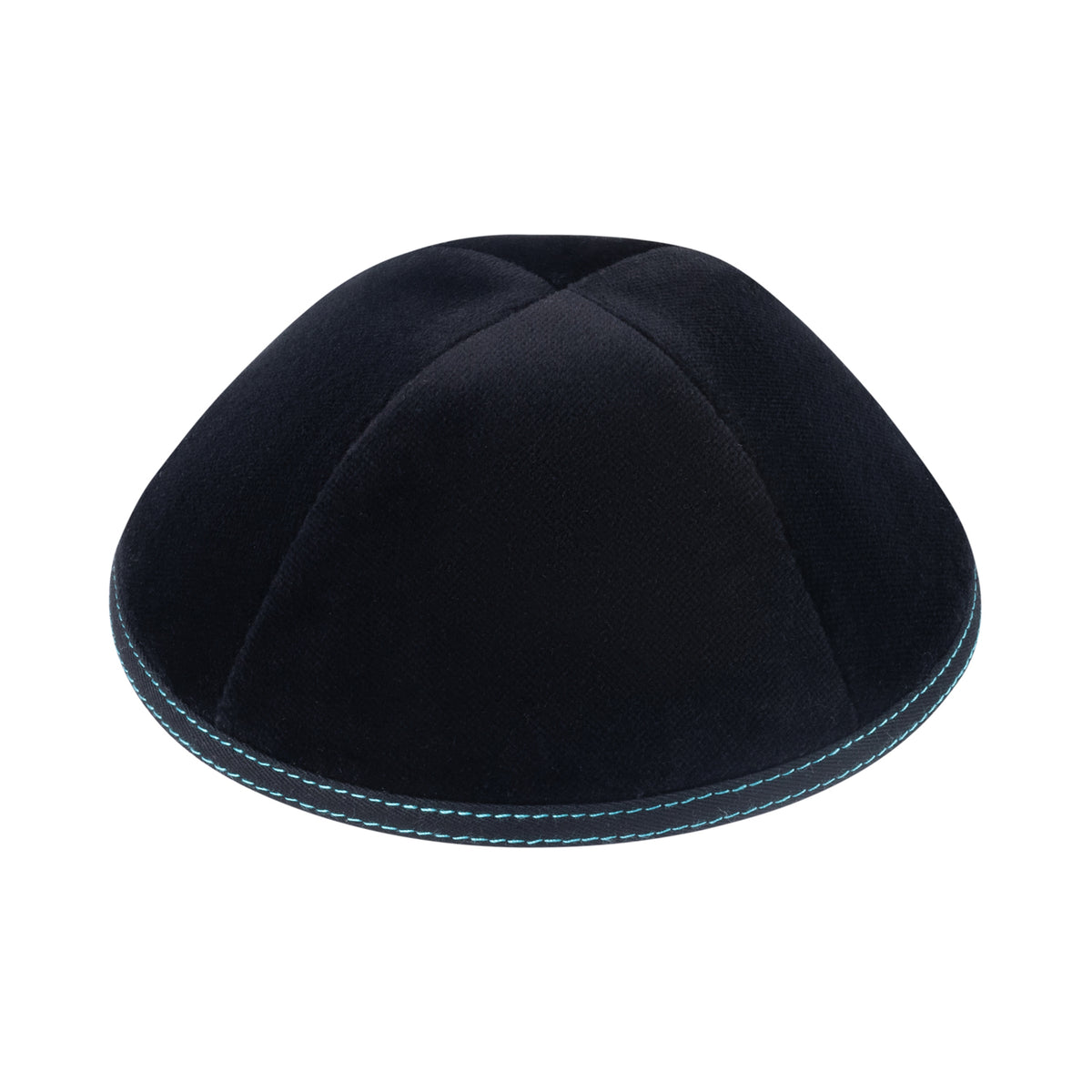 IKIPPAH BLACK VELVET W/ TURQUOISE STITCHING YARMULKE