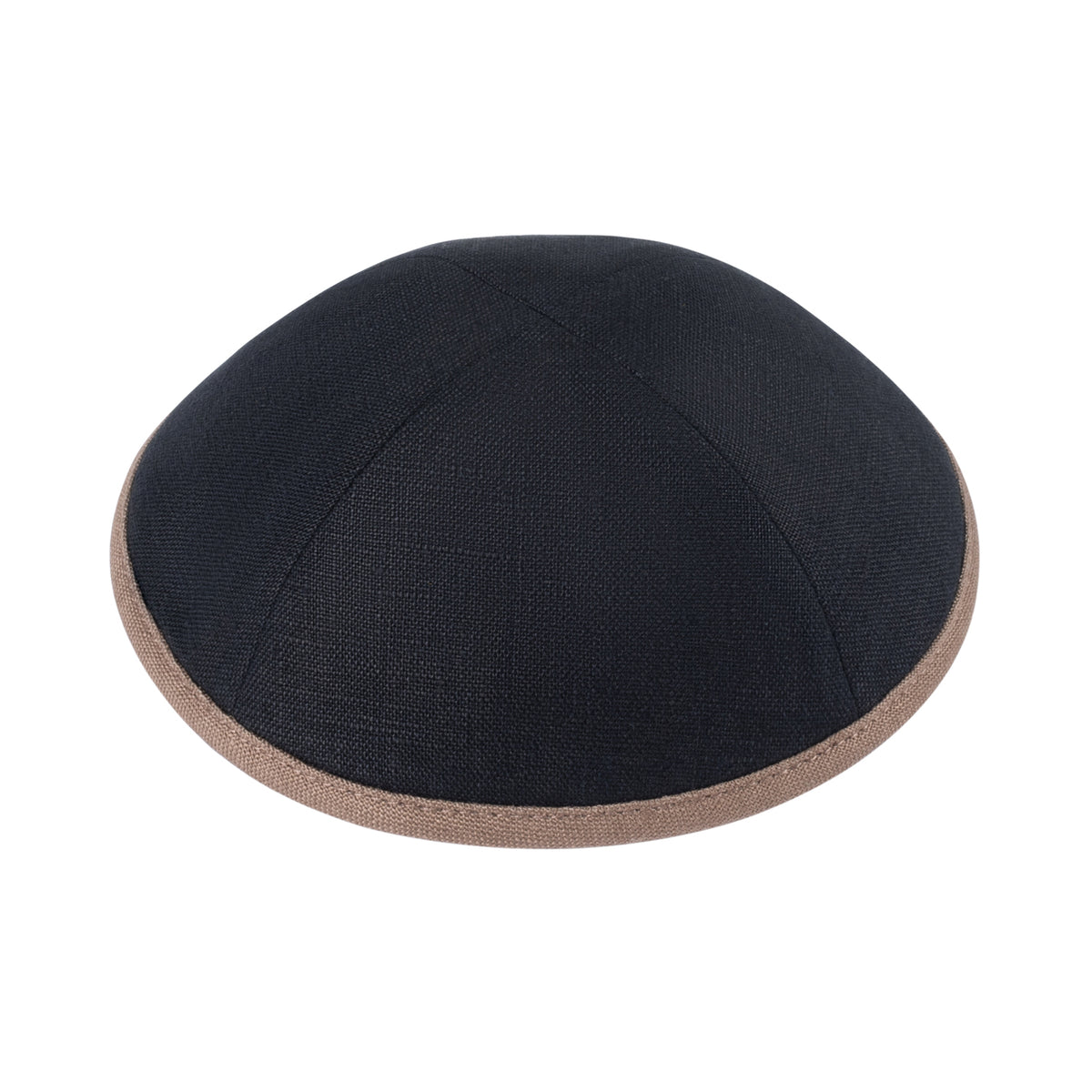 IKIPPAH BLACK LINEN W/ MID BROWN RIM YARMULKE