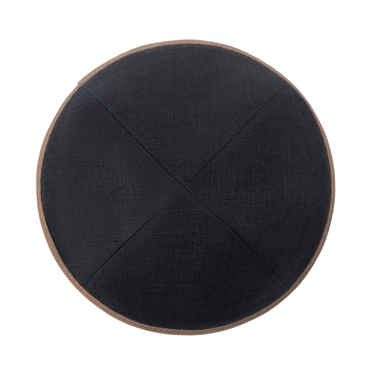 IKIPPAH BLACK LINEN W/ MID BROWN RIM YARMULKE