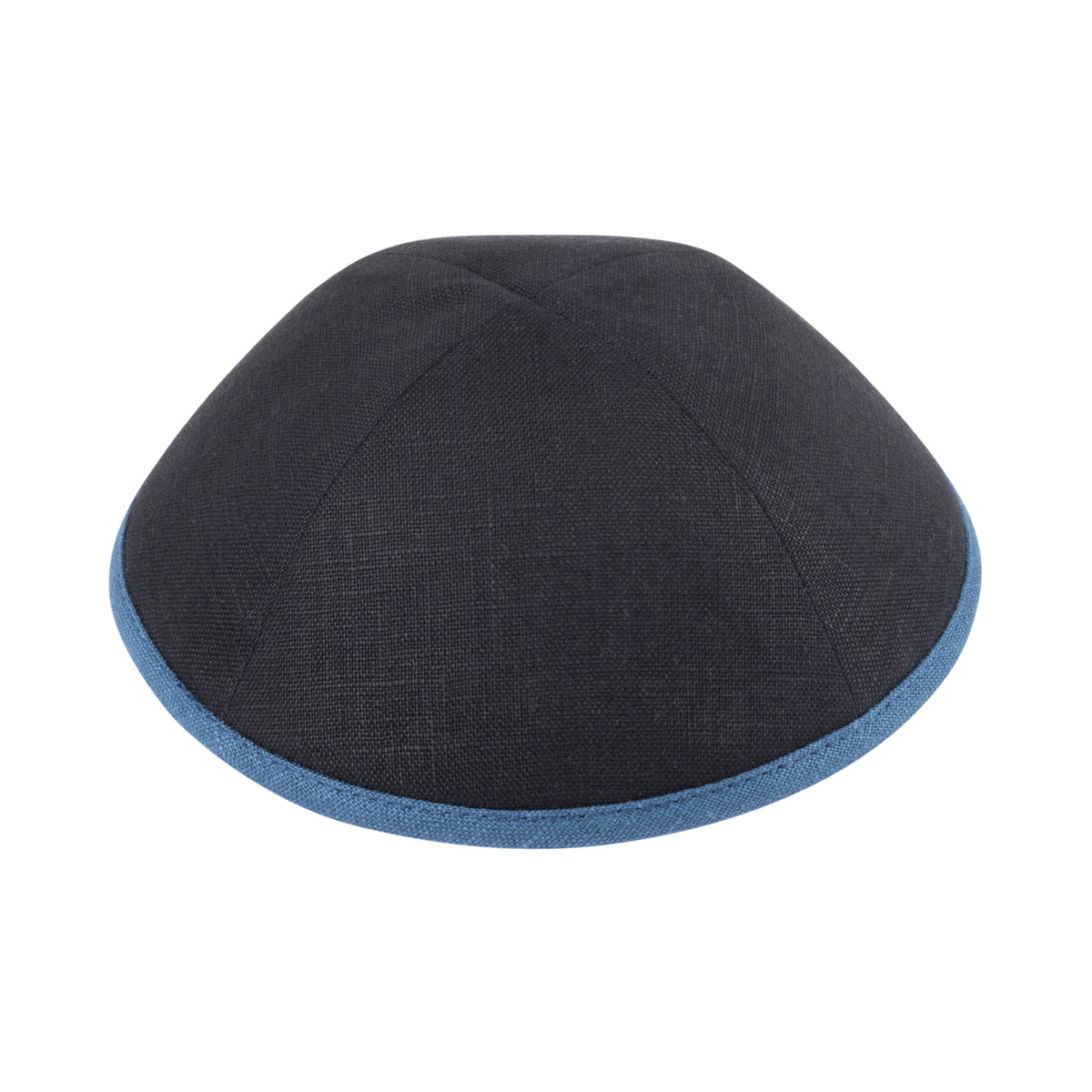 IKIPPAH BLACK LINEN W/ OCEAN BLUE RIM YARMULKE