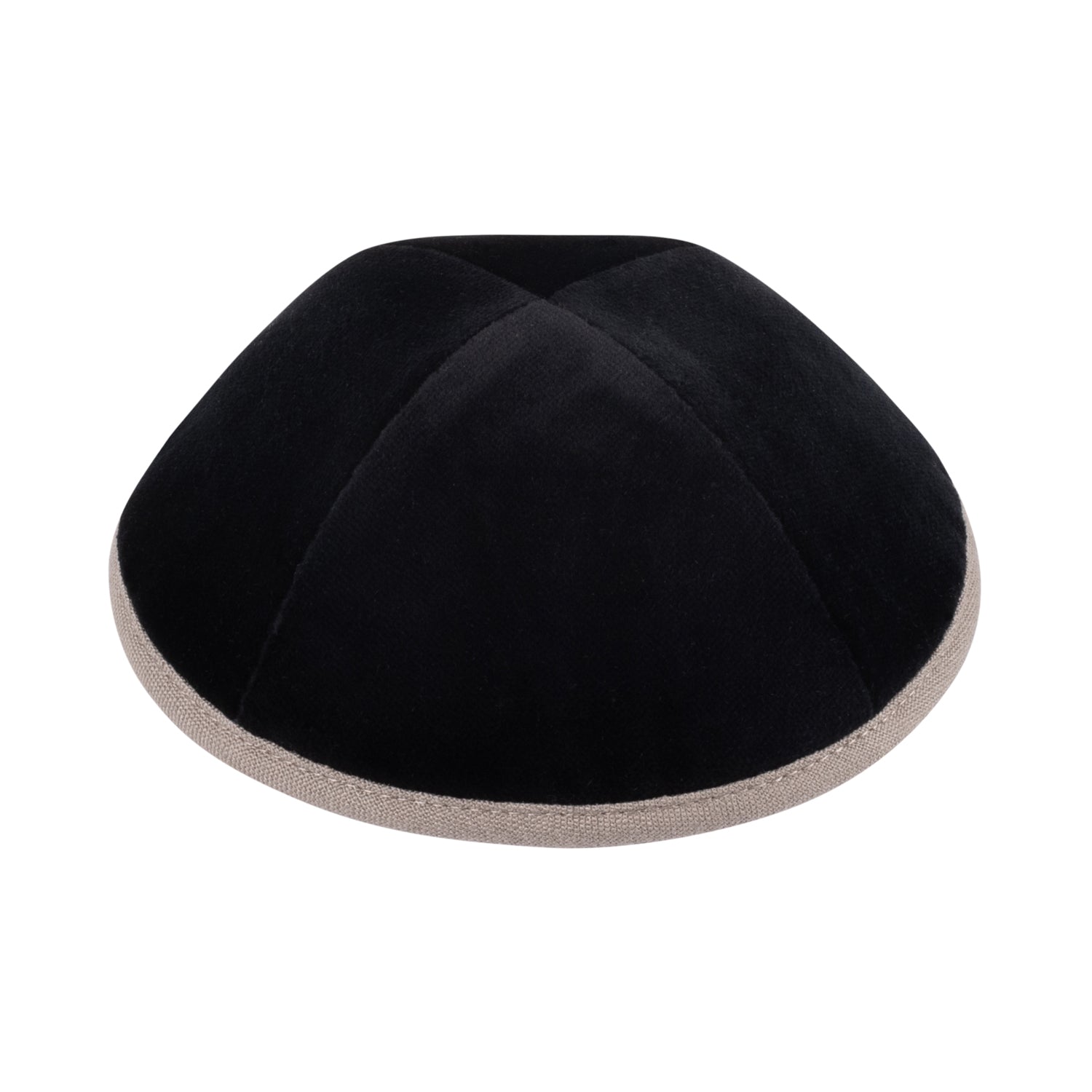 IKIPPAH BLACK VELVET W/ EARTH GRAY LINEN RIM YARMULKE