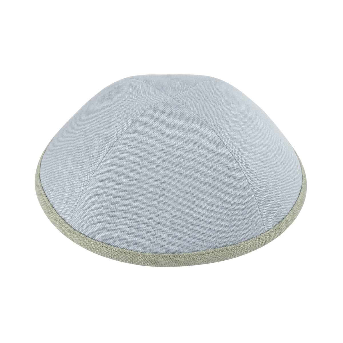 IKIPPAH POWDER BLUE LINEN W/ SAGE RIM YARMULKE