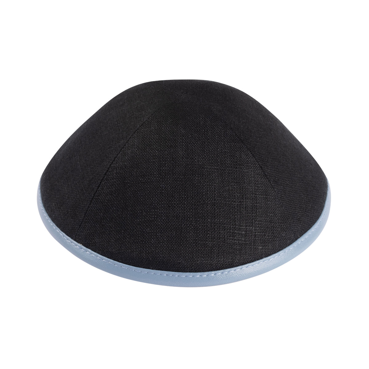 IKIPPAH BLACK LINEN W/ BLUE GRAY LEATHER RIM YARMULKE