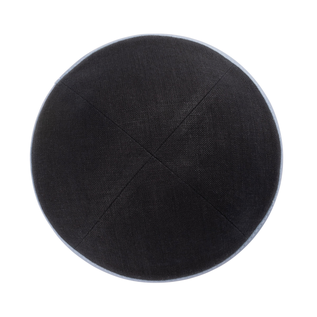 IKIPPAH BLACK LINEN W/ BLUE GRAY LEATHER RIM YARMULKE