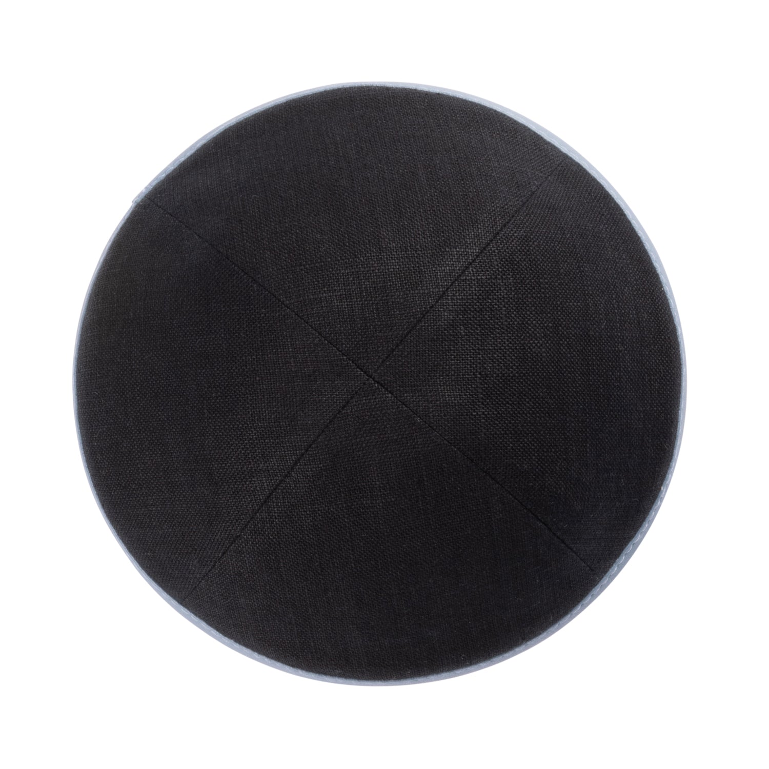 IKIPPAH BLACK LINEN W/ BLUE GRAY LEATHER RIM YARMULKE
