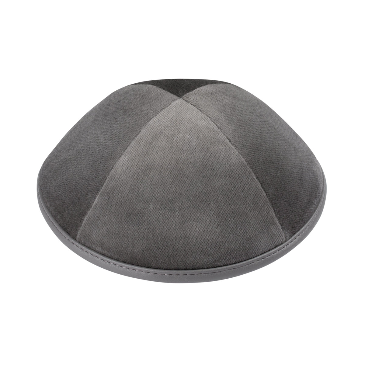 IKIPPAH GRAY VELVET W GRAY LEATHER RIM YARMULKE