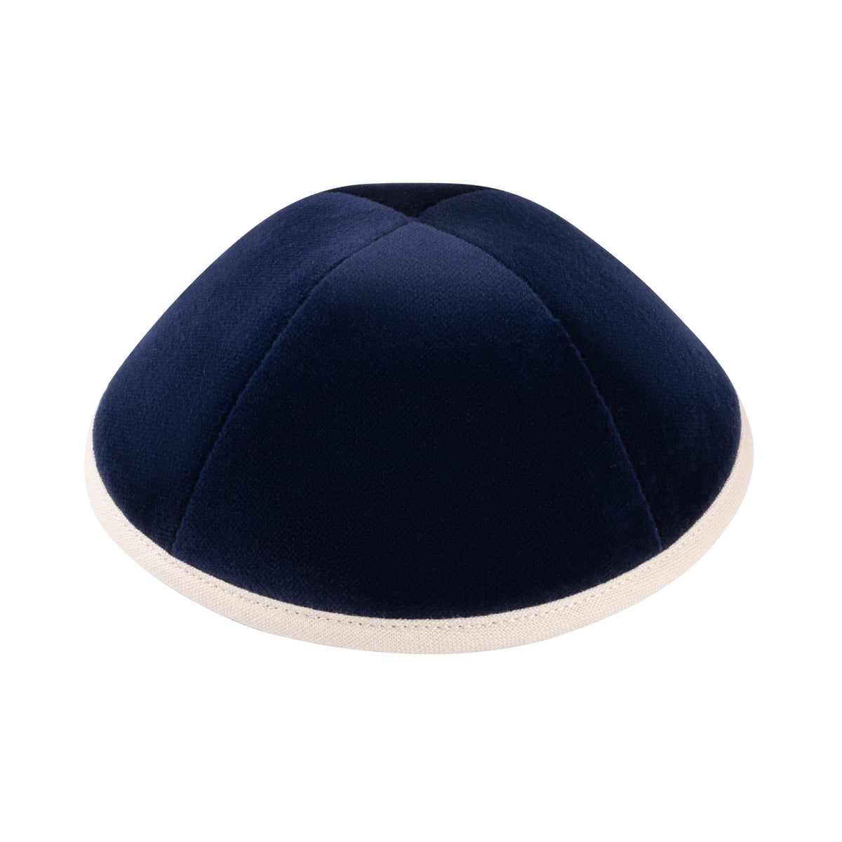 IKIPPAH NAVY VELVET W/ BEIGE LINEN RIM YARMULKE