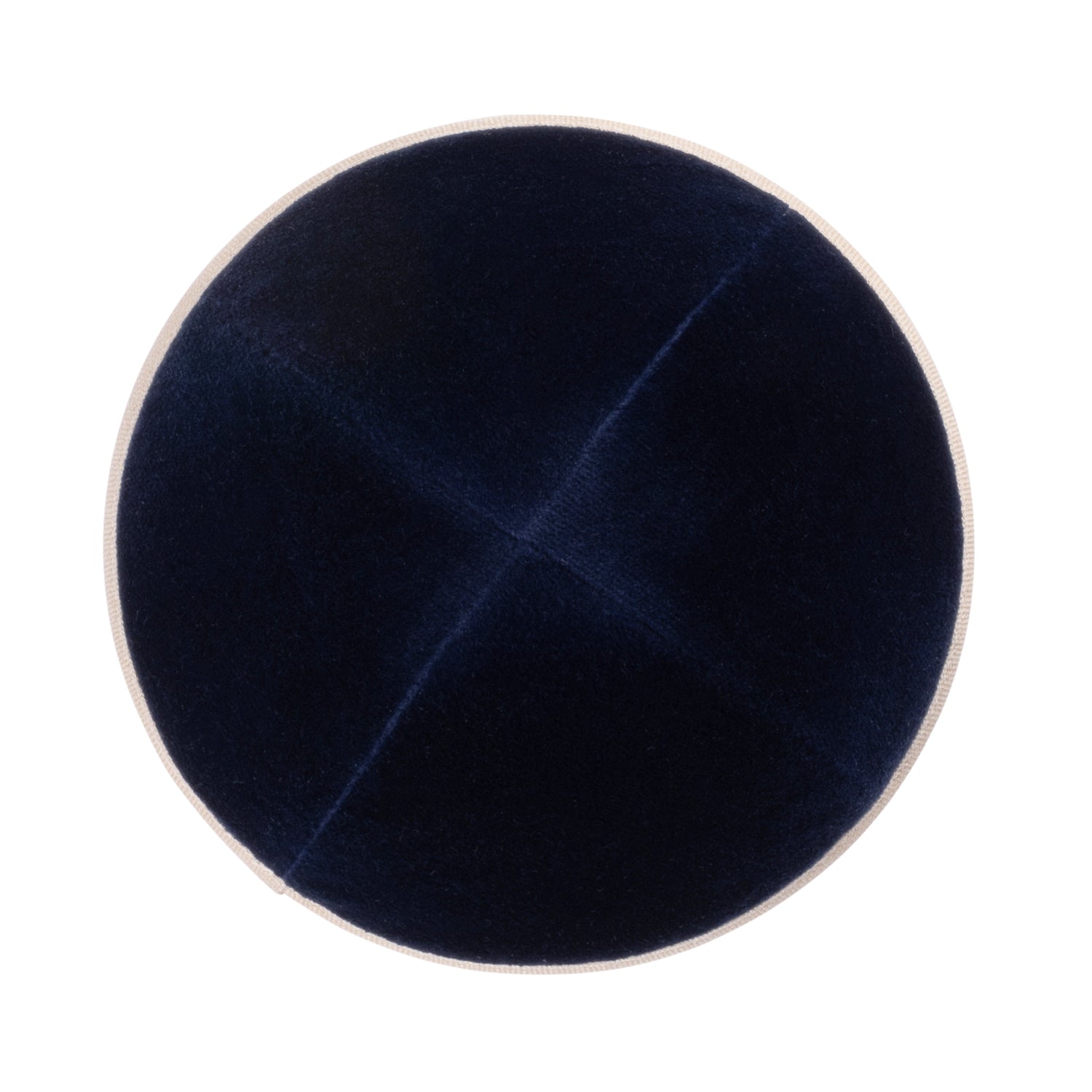 IKIPPAH NAVY VELVET W/ BEIGE LINEN RIM YARMULKE