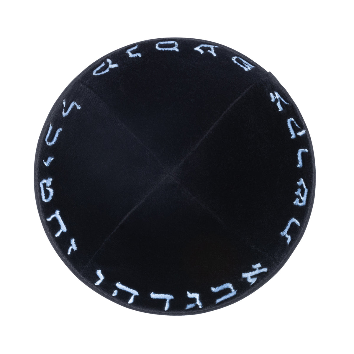 IKIPPAH BLACK VELVET W/ LIGHT BLUE ALEPH BAIS YARMULKE