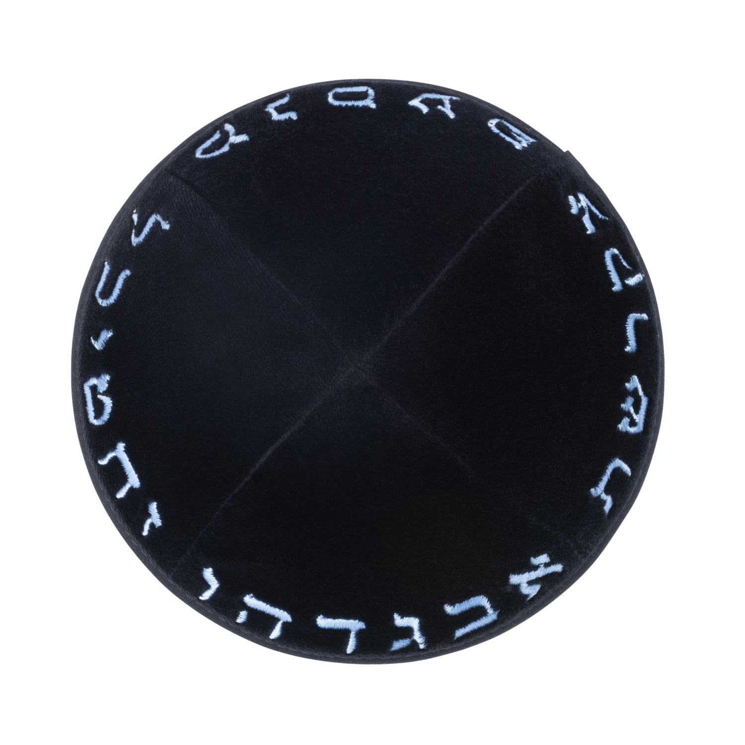 IKIPPAH BLACK VELVET W/ LIGHT BLUE ALEPH BAIS YARMULKE