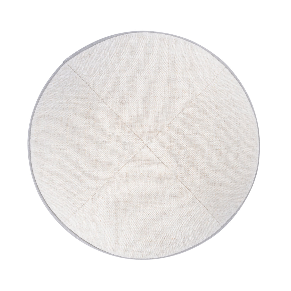 IKIPPAH TAN LINEN W/ GRAY LEATHER RIM YARMULKE
