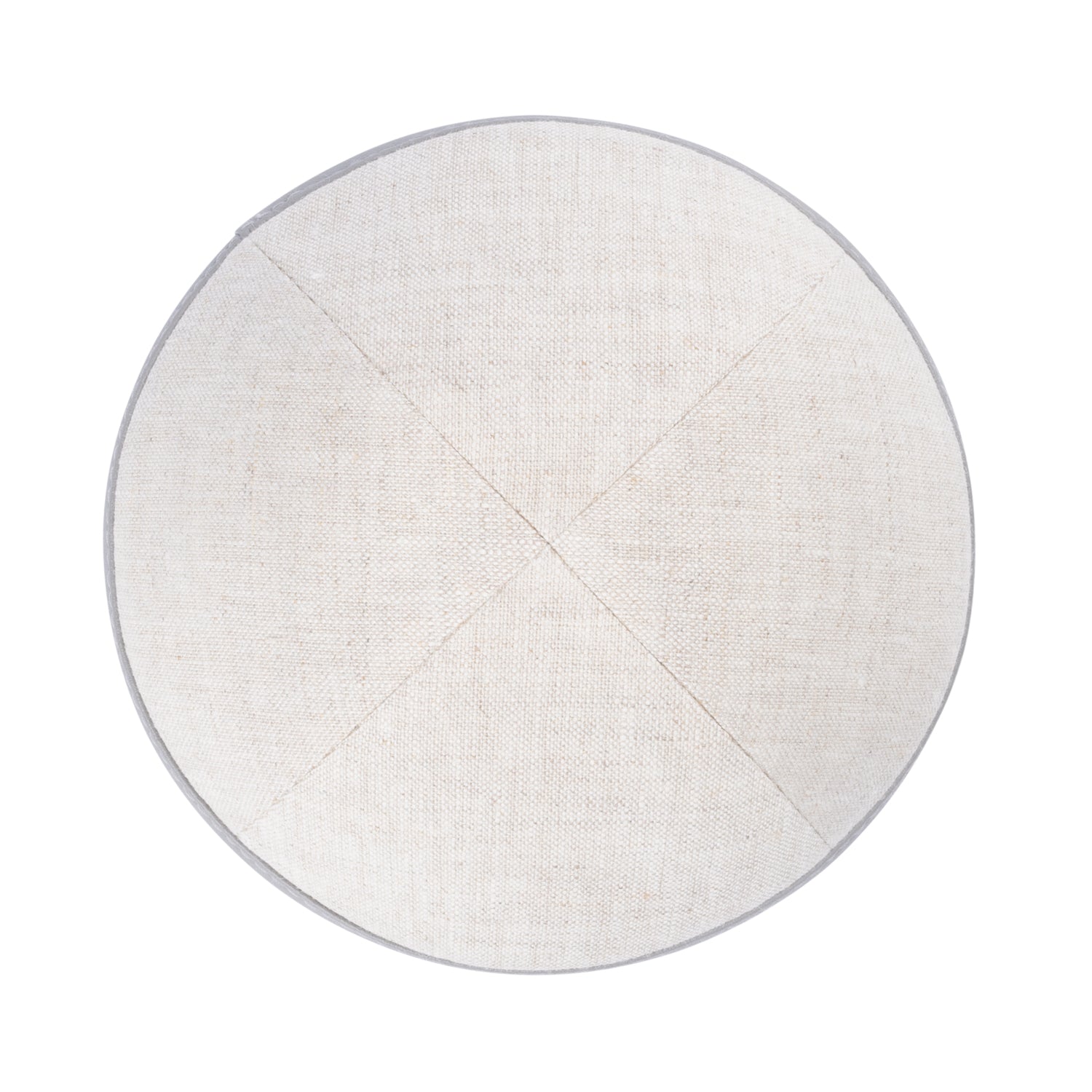 IKIPPAH TAN LINEN W/ GRAY LEATHER RIM YARMULKE