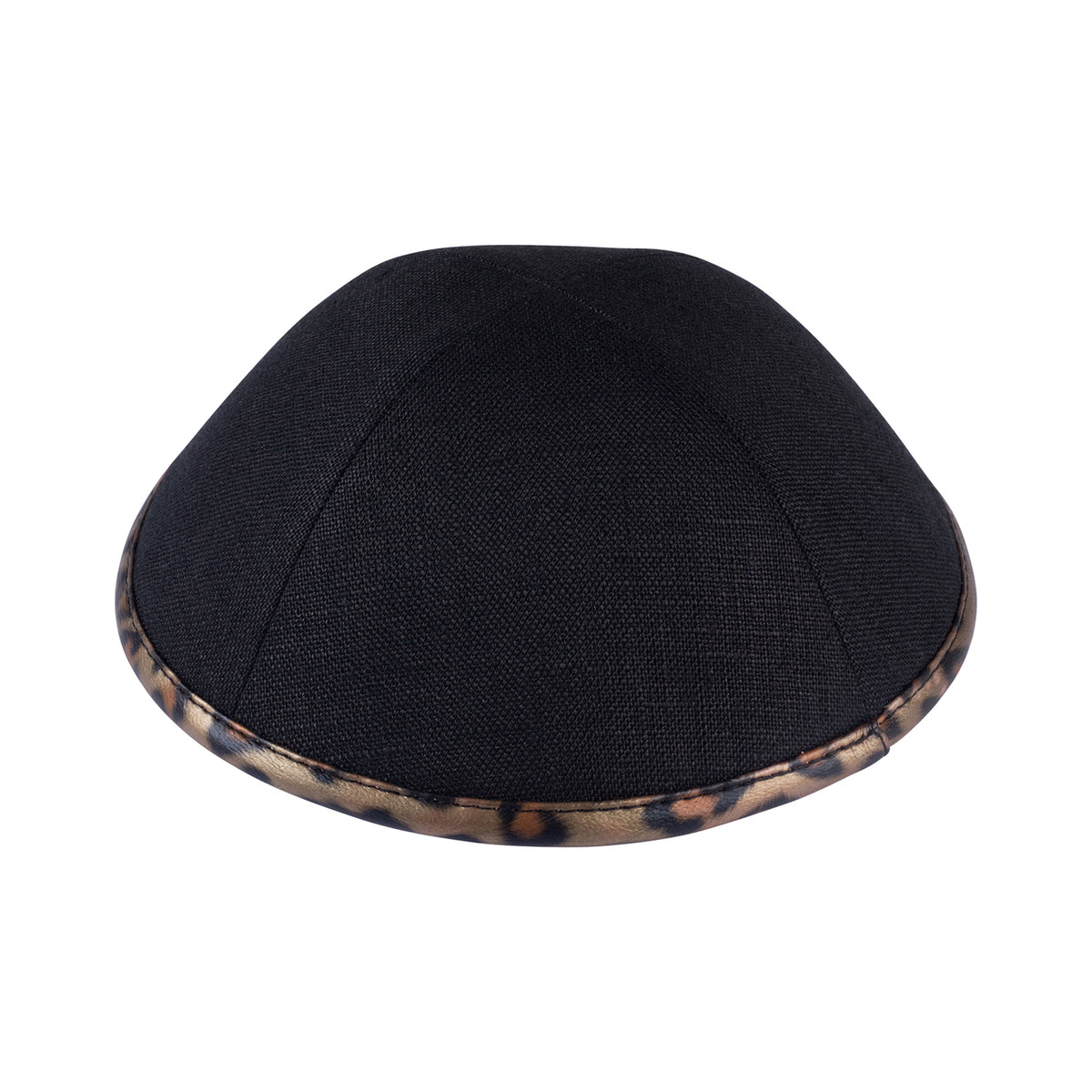 IKIPPAH BLACK LINEN W/ LEATHER RIM YARMULKE