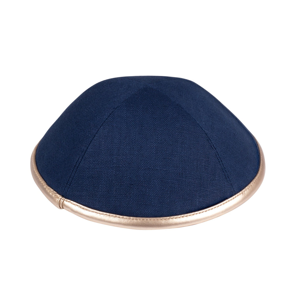 IKIPPAH NAVY LINEN W/ LEATHER RIM YARMULKE