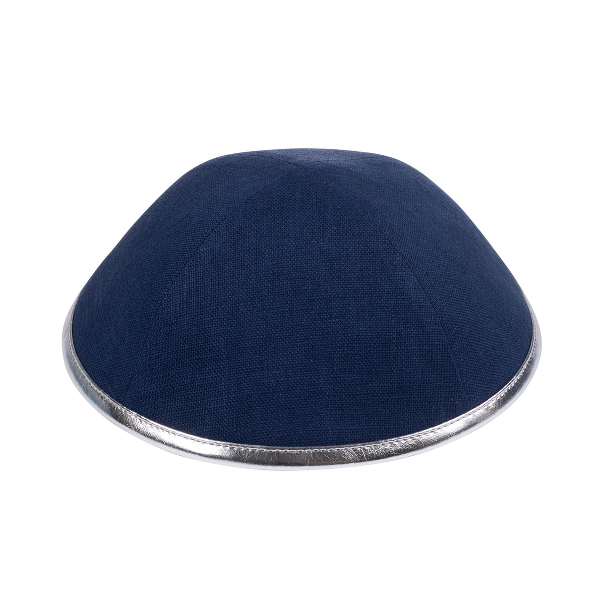 IKIPPAH NAVY LINEN W/ LEATHER RIM YARMULKE