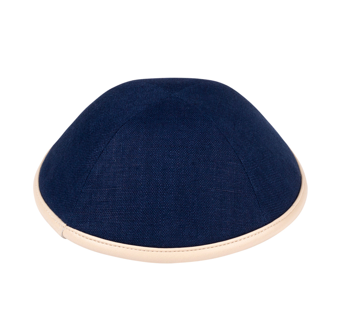IKIPPAH NAVY LINEN W/ LEATHER RIM YARMULKE