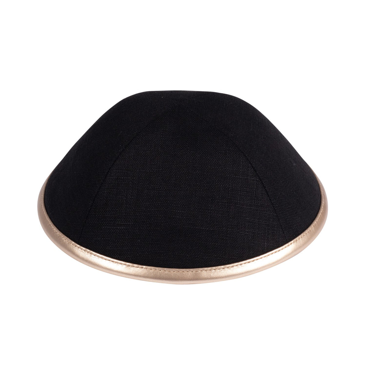 IKIPPAH BLACK LINEN W/ LEATHER RIM YARMULKE