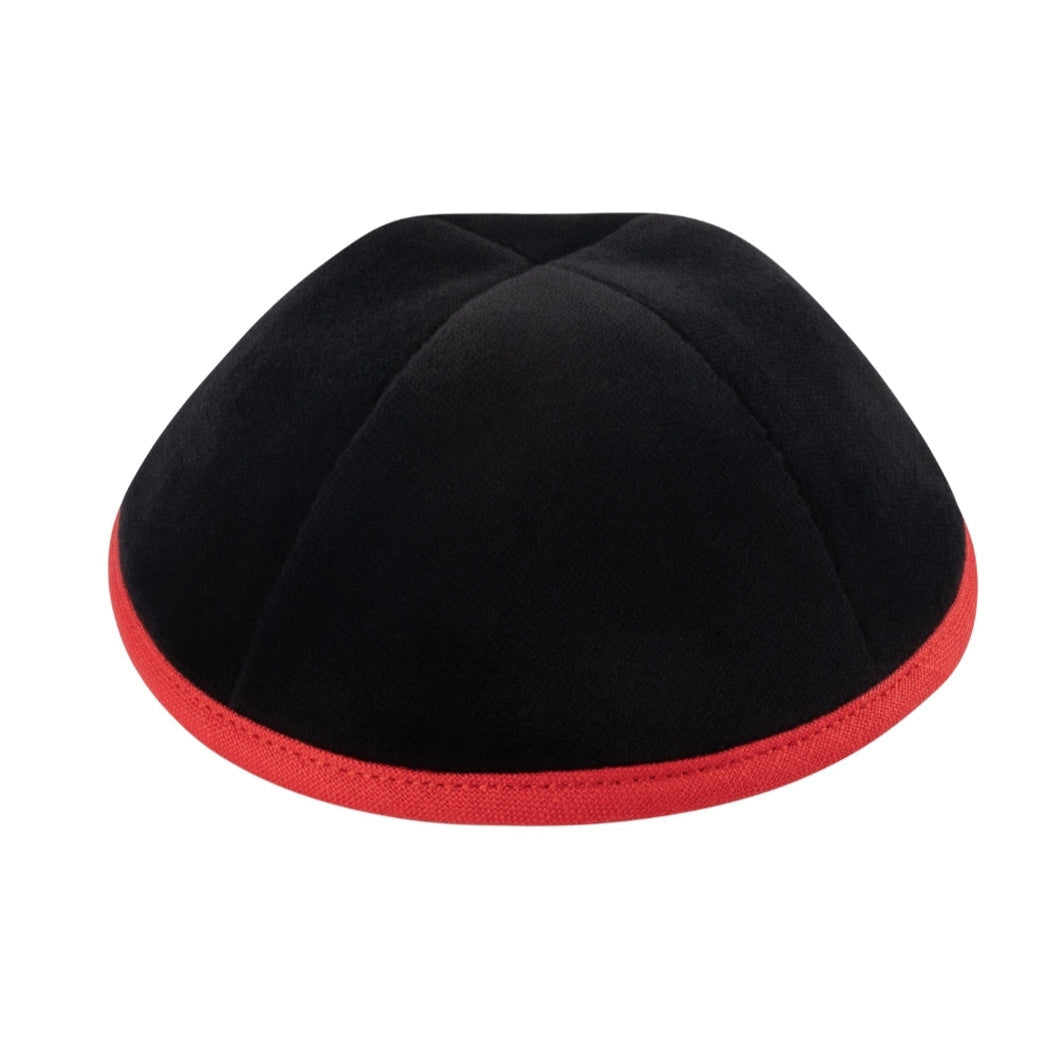 IKIPPAH BLACK VELVET W/ RED RIM YARMULKE