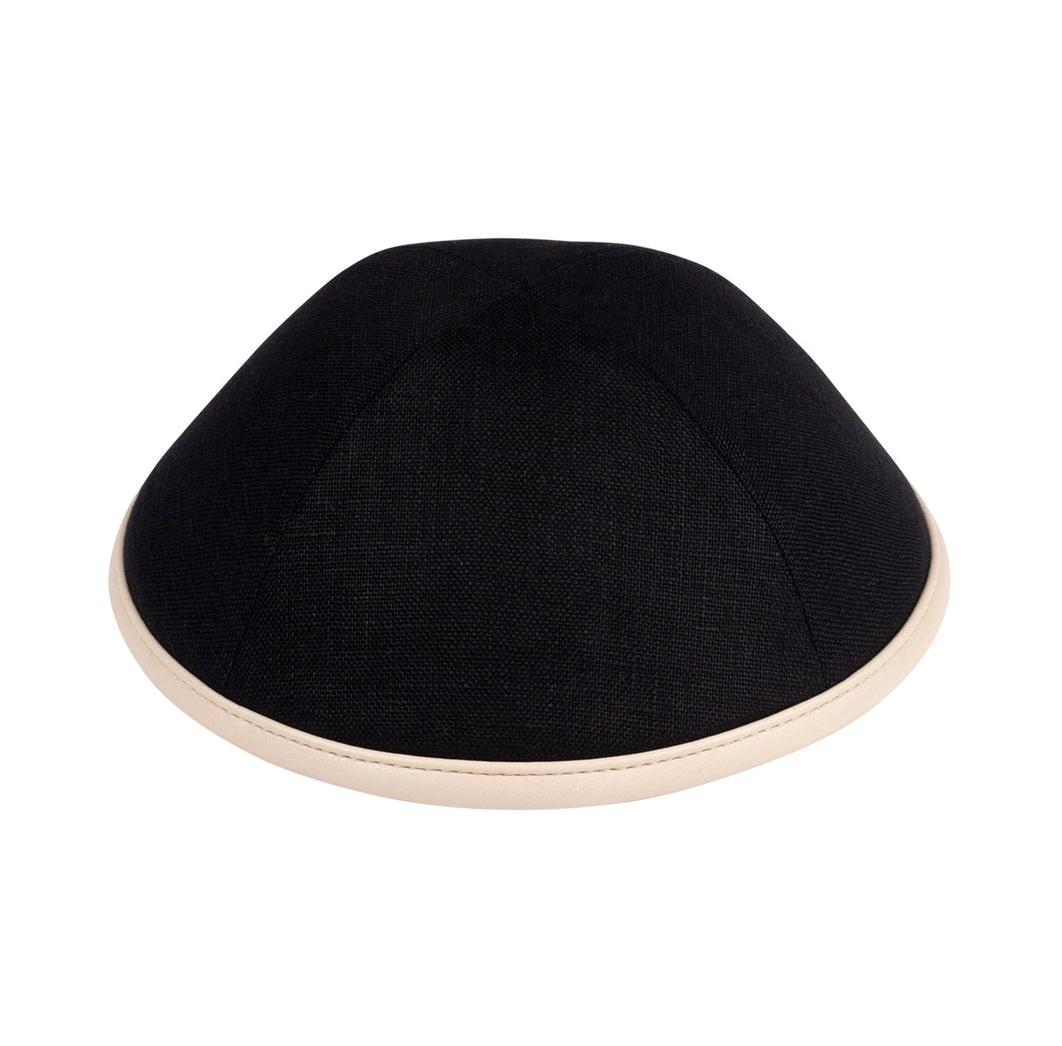 IKIPPAH BLACK LINEN W/ LEATHER RIM YARMULKE