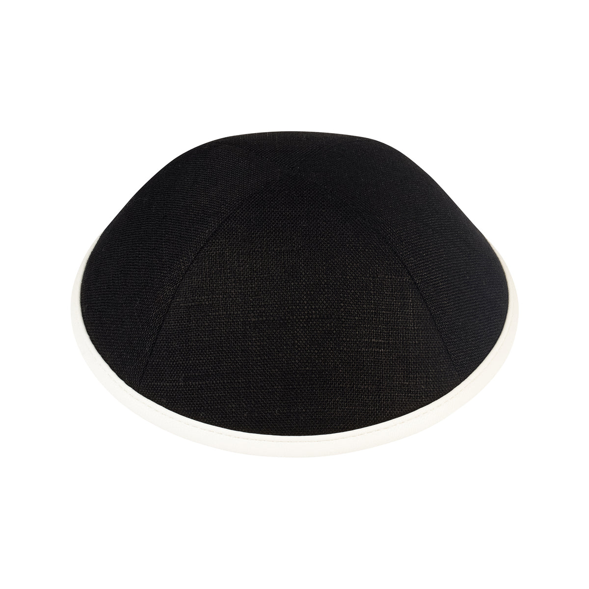 IKIPPAH BLACK LINEN W/ LEATHER RIM YARMULKE