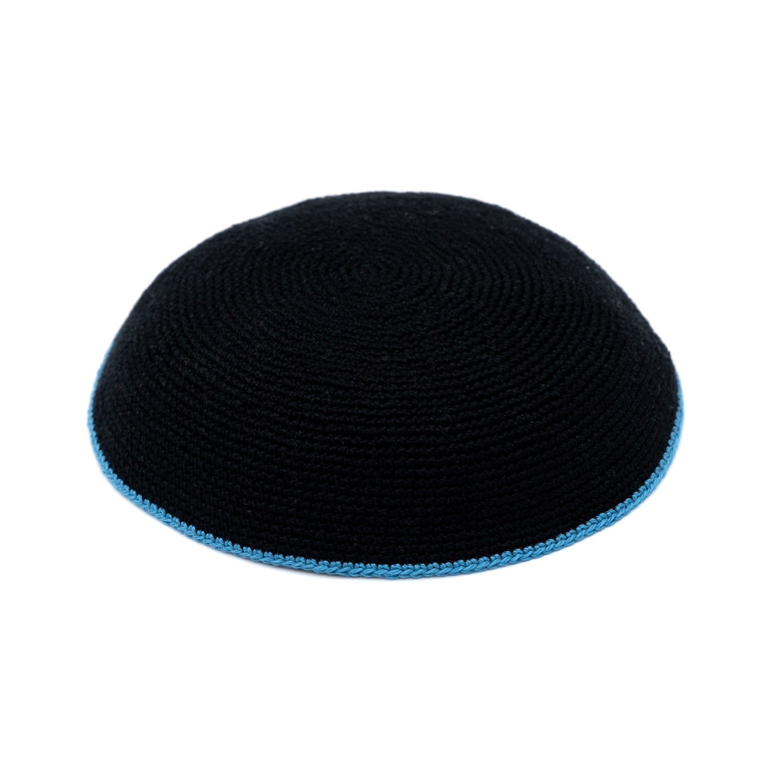 IKIPPAH BLACK KNIT W/ TURQUOISE RIM YARMULKE