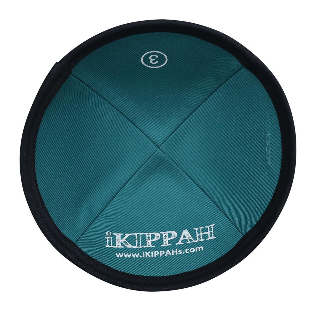 A rich fabric dark navy blue iKippah inside view.