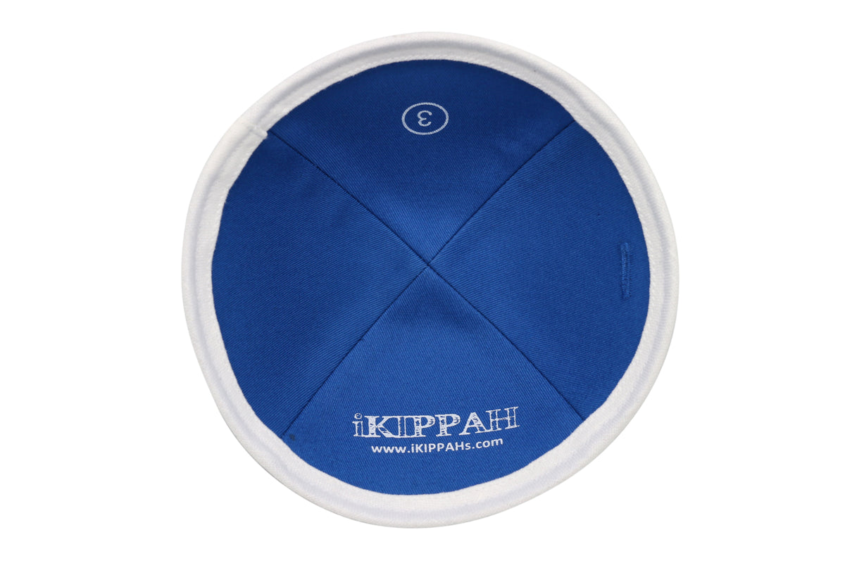 IKIPPAH ROYAL BLUE LINEN W/ WHITE RIM YARMULKE