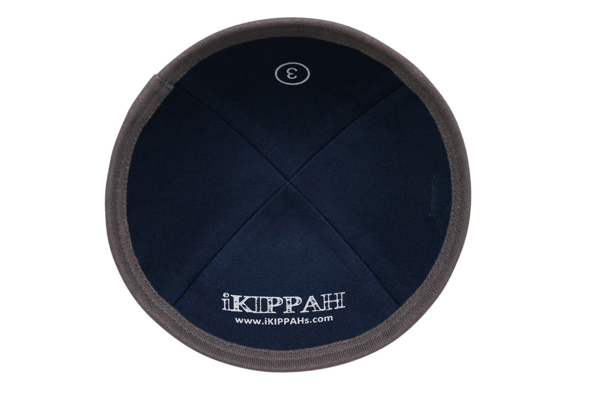 A high quality gray linen iKIPPAH brand yarmulke inside view.