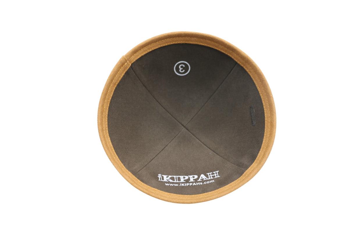 IKIPPAH BROWN LINEN W/ CAMEL RIM YARMULKE