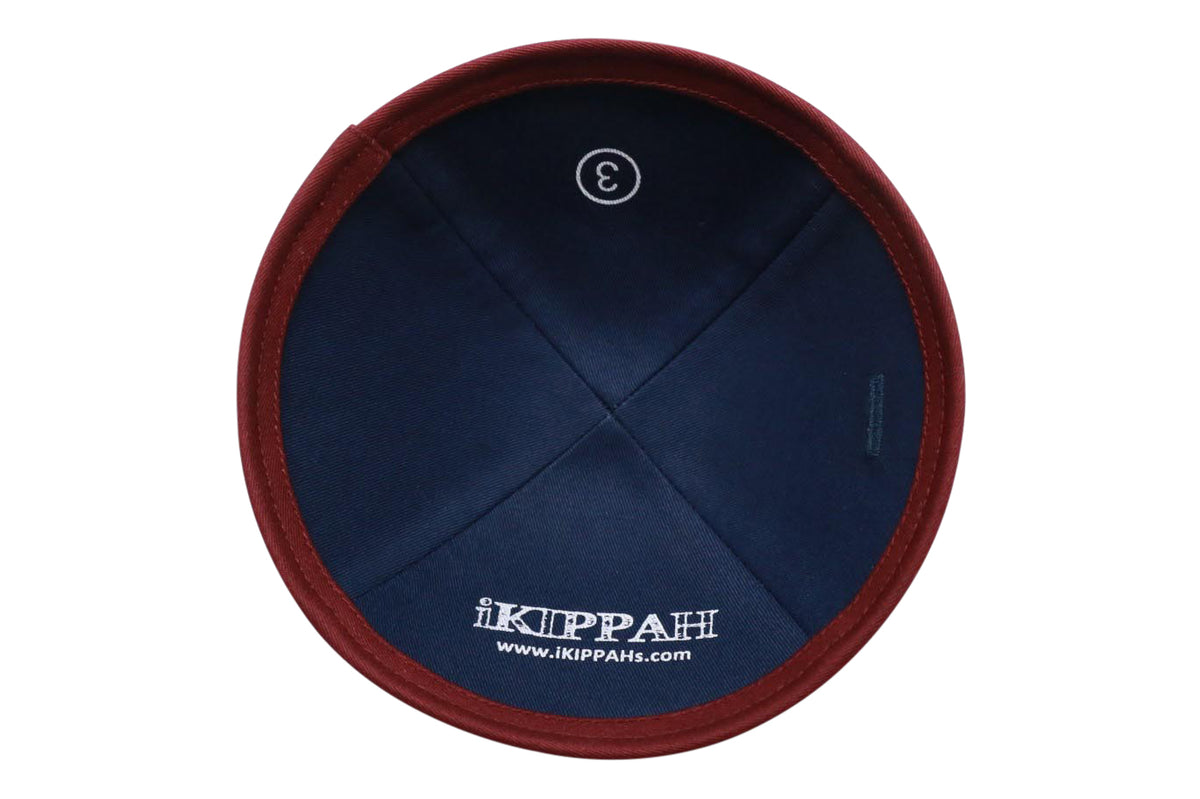 IKIPPAH NAVY DENIM W/ BURGUNDY RIM YARMULKE