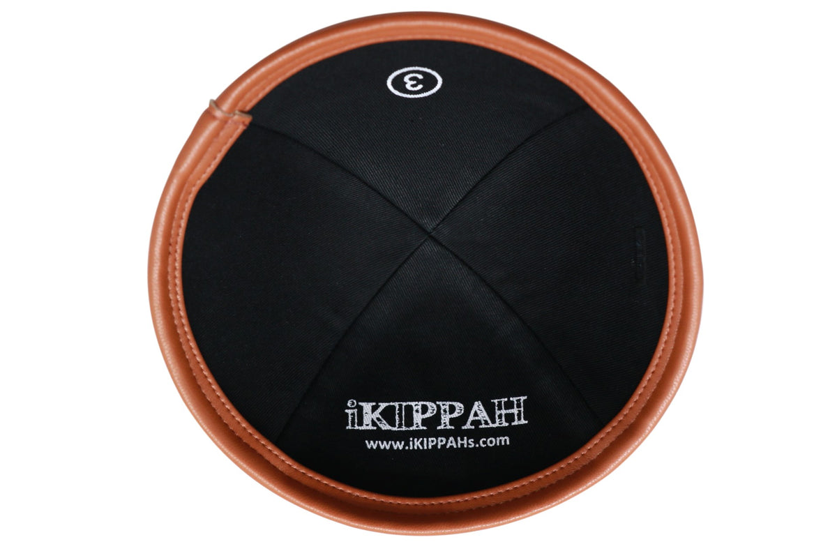 IKIPPAH BLACK LINEN W/ LEATHER RIM YARMULKE