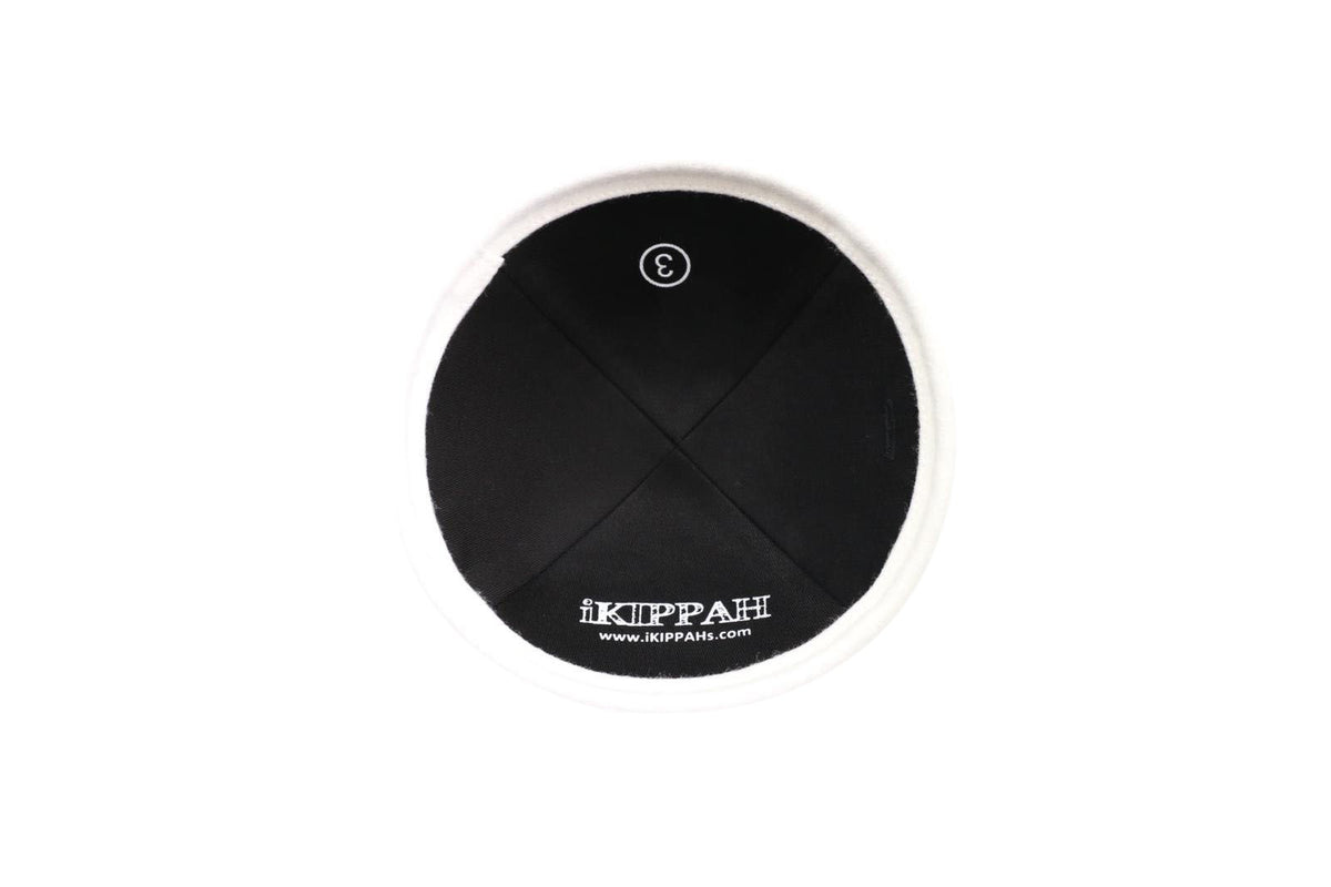 IKIPPAH BLACK WOOL W/ WHITE WOOL RIM YARMULKE