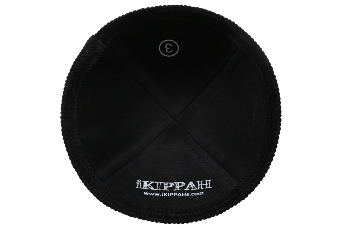 IKIPPAH BLACK CORDUROY W/ WHITE STITCH YARMULKE