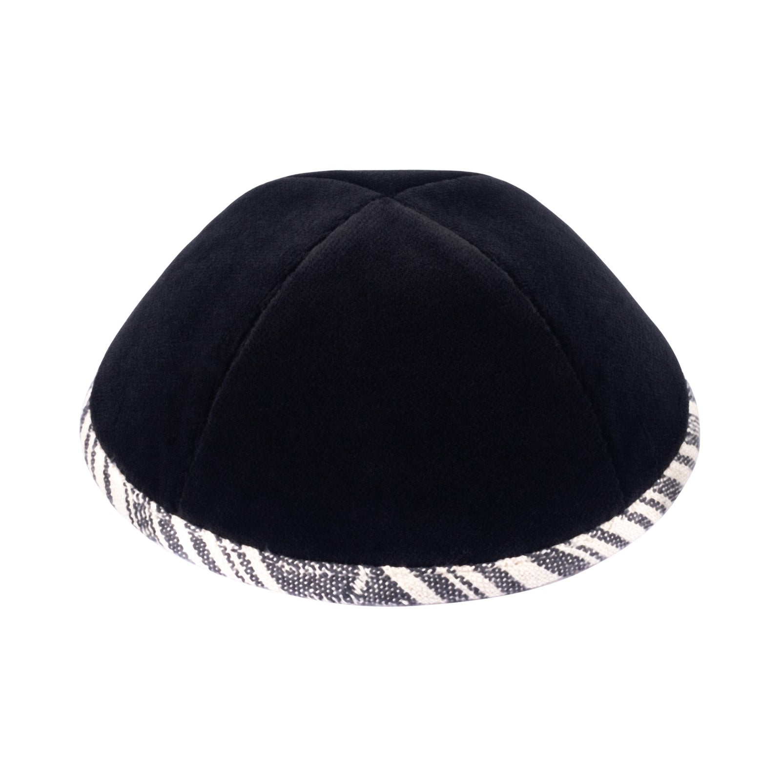 IKIPPAH BLACK VELVET W/ BLACK & WHITE RIM YARMULKE