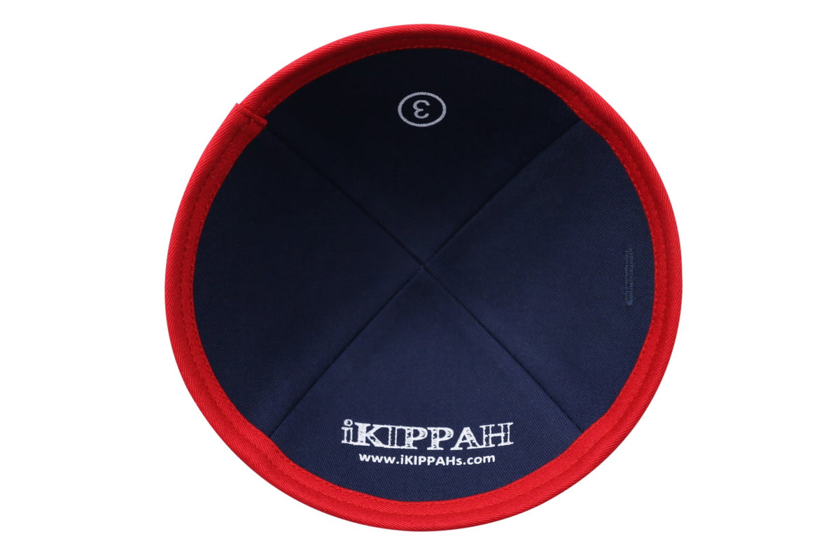IKIPPAH NAVY DENIM W/ RED RIM YARMULKE