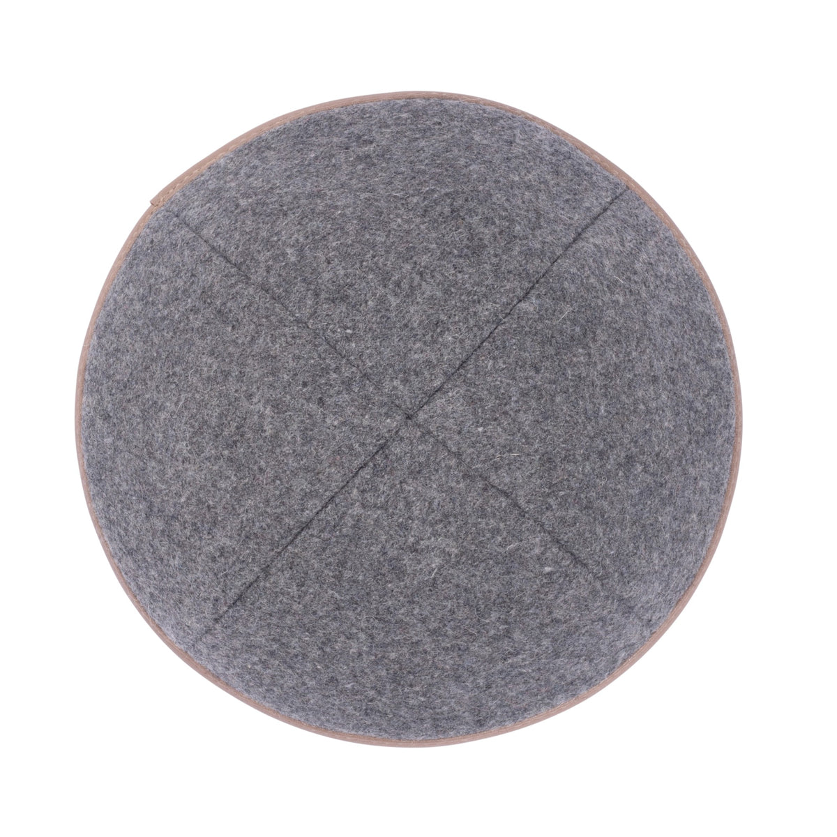 IKIPPAH GRAY WOOL W/ TAN LEATHER RIM YARMULKE