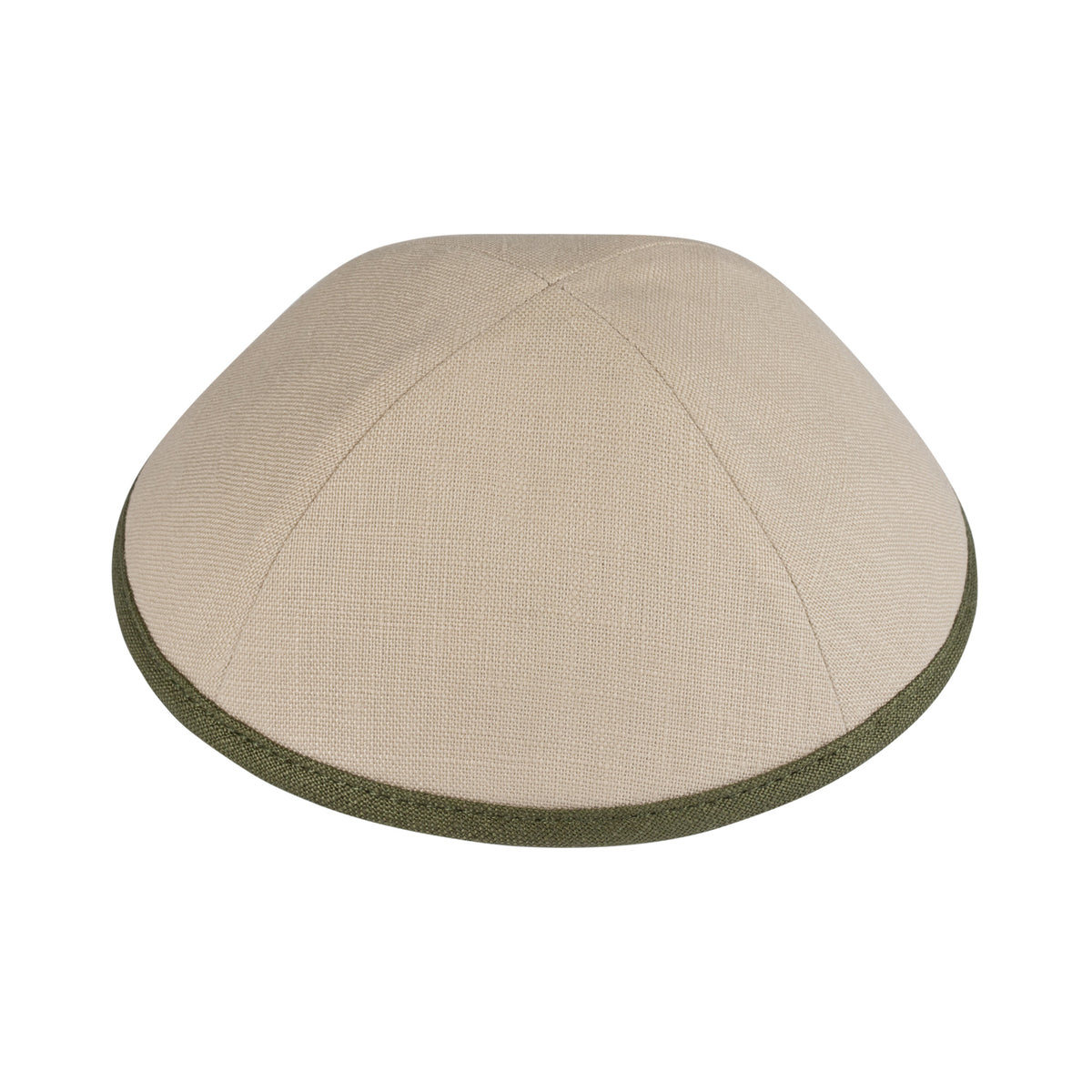 IKIPPAH BEIGE LINEN W/ OLIVE LINEN RIM YARMULKE