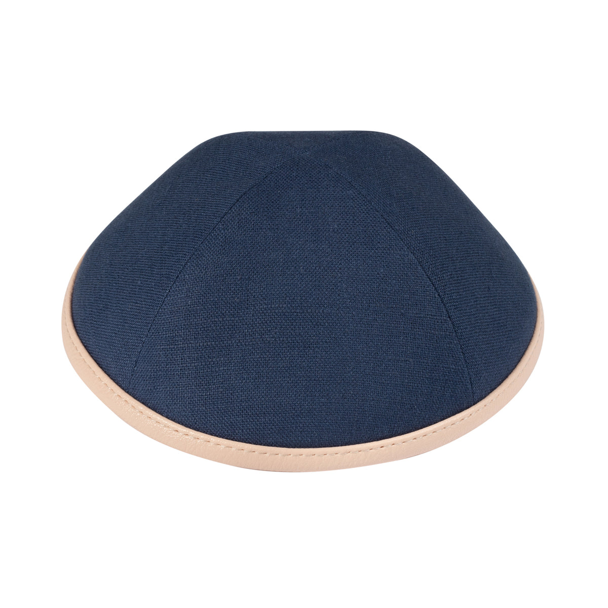 IKIPPAH NAVY LINEN W/ LIGHT PINK LEATHER RIM YARMULKE