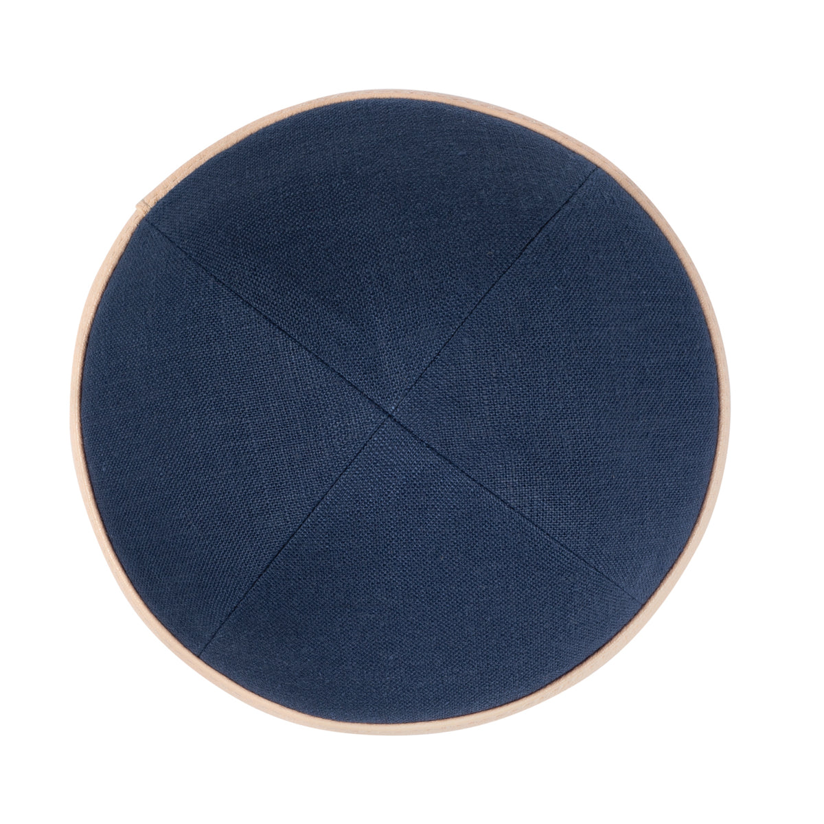 IKIPPAH NAVY LINEN W/ LIGHT PINK LEATHER RIM YARMULKE