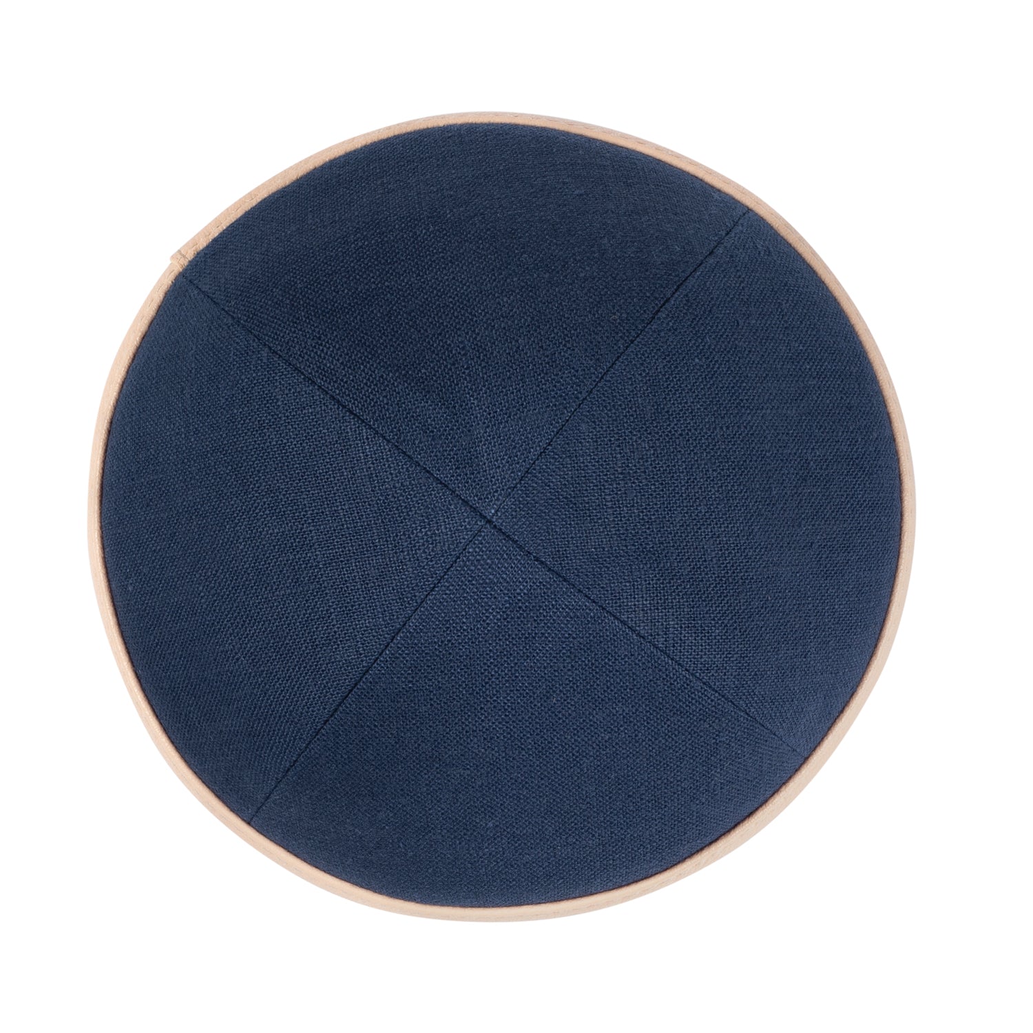 IKIPPAH NAVY LINEN W/ LIGHT PINK LEATHER RIM YARMULKE