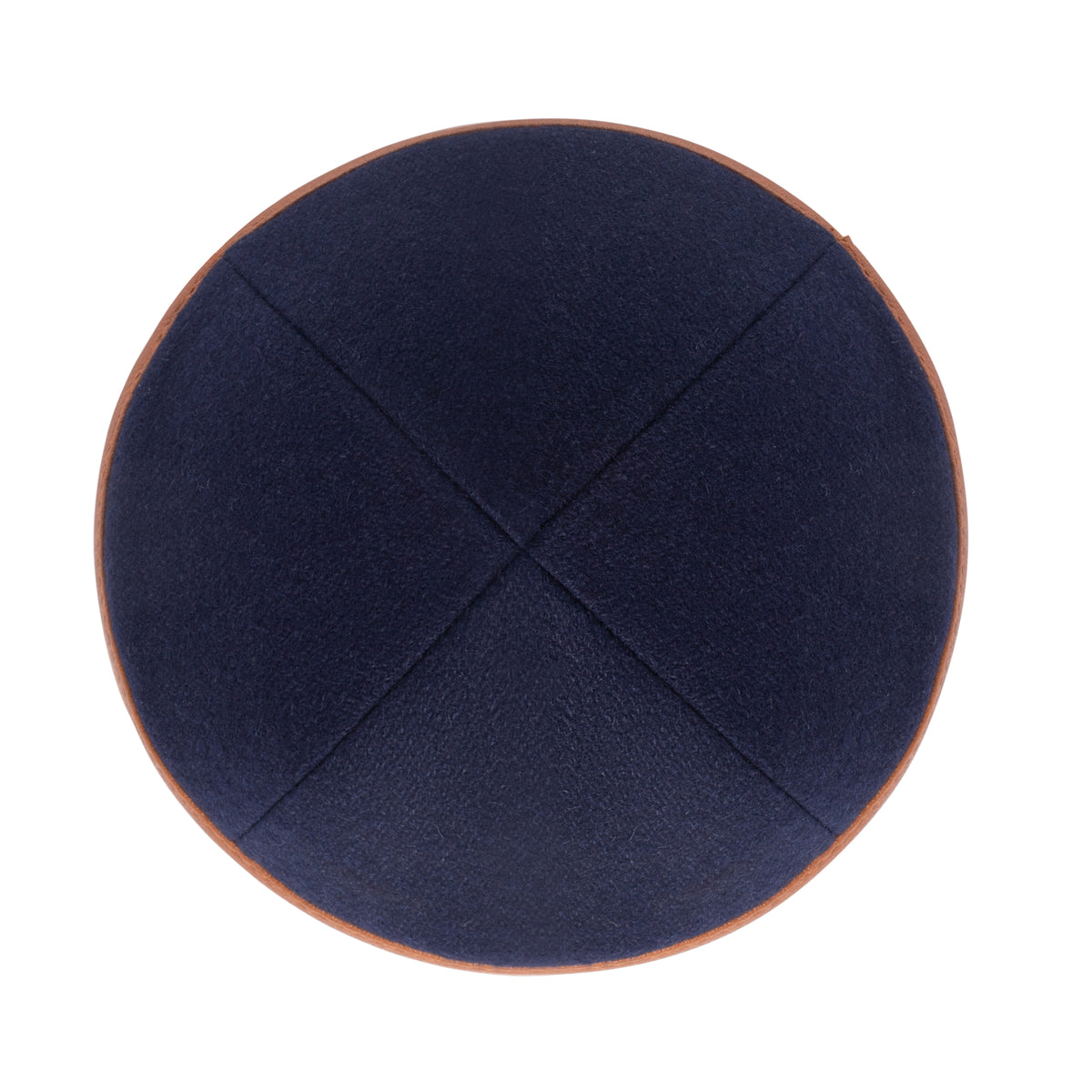 IKIPPAH NAVY WOOL W/ CARAMEL LEATHER RIM YARMULKE
