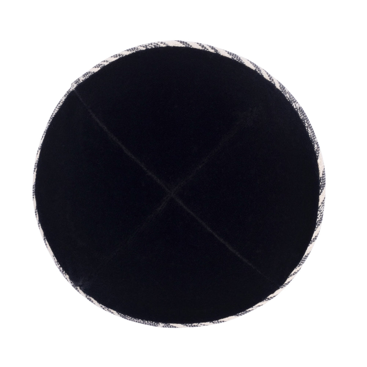 IKIPPAH BLACK VELVET W/ BLACK & WHITE RIM YARMULKE