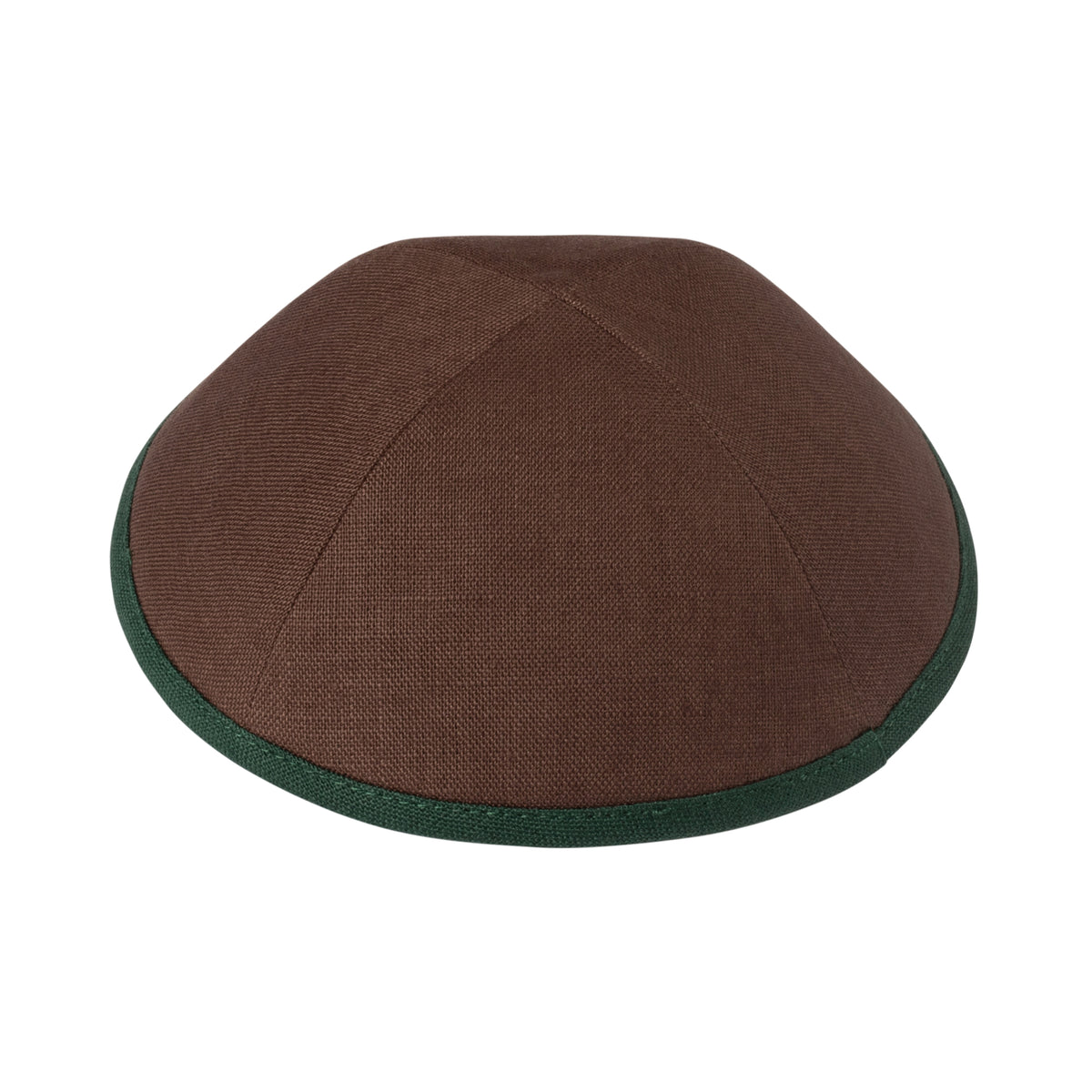 IKIPPAH BROWN LINEN W/ GREEN RIM YARMULKE