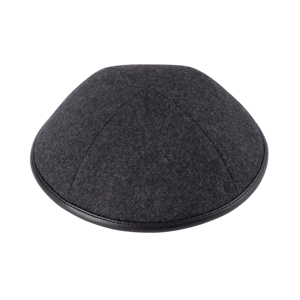 IKIPPAH GRAY WOOL W/ BLACK LEATHER RIM YARMULKE