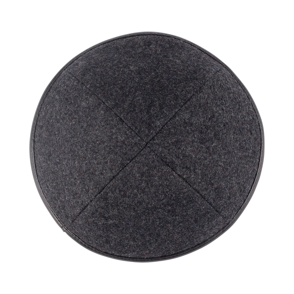 IKIPPAH GRAY WOOL W/ BLACK LEATHER RIM YARMULKE