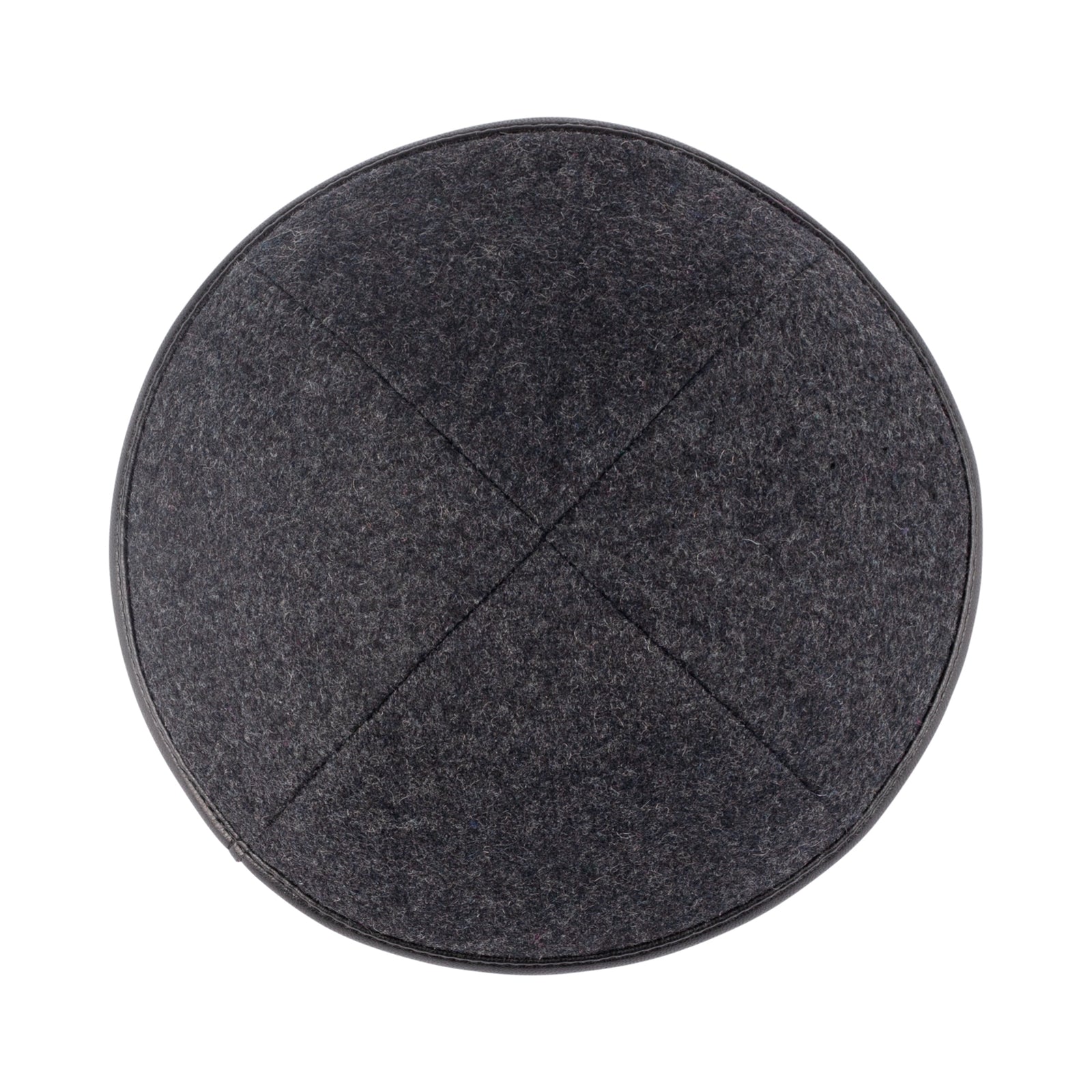 IKIPPAH GRAY WOOL W/ BLACK LEATHER RIM YARMULKE